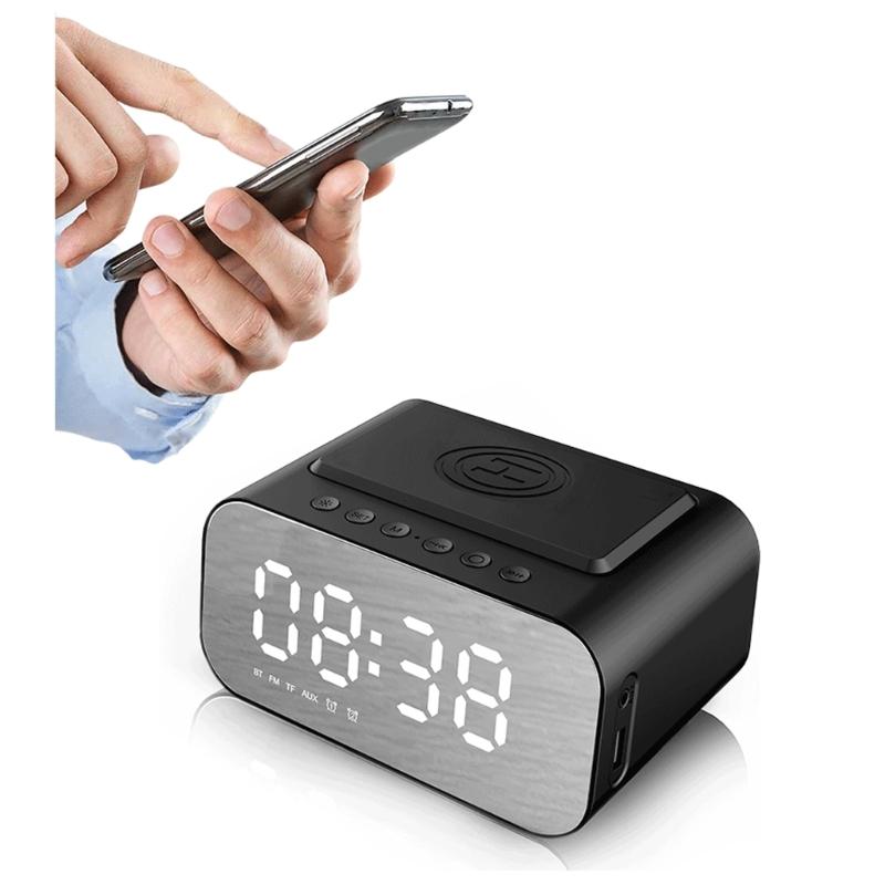 Bluetooth-compatible-compatible Speaker With Wireless Charging Clock 15W LED Display Stereo Bass FM Radio Build In Microphone for Household