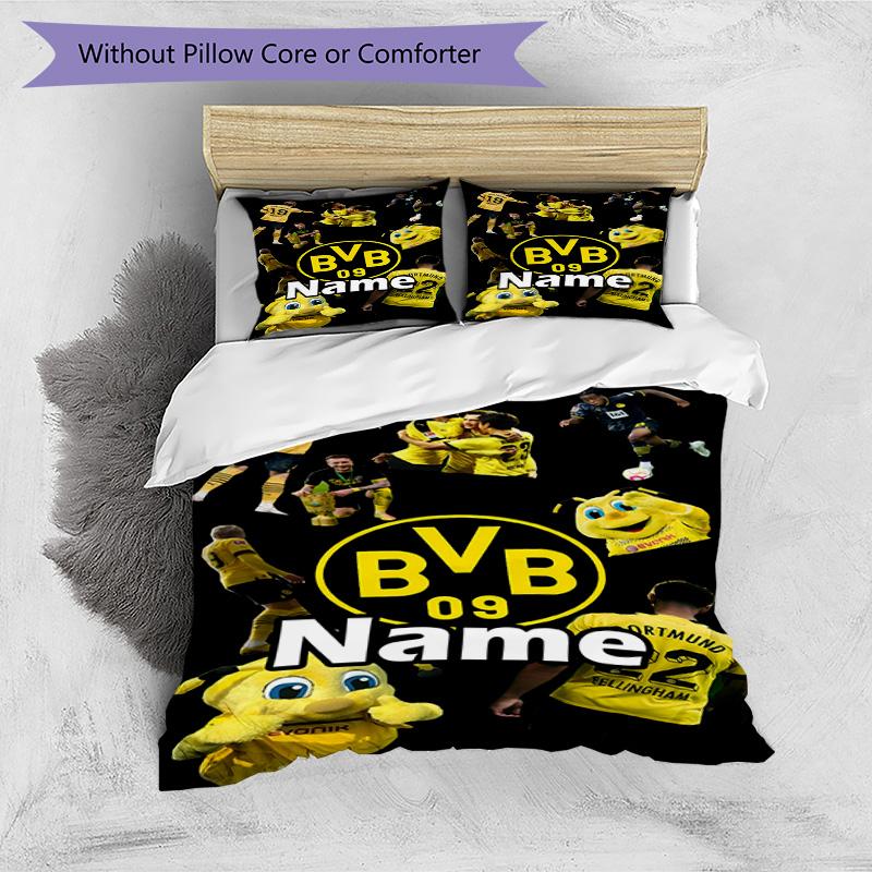 3pcs Duvet Cover Set (1*Duvet Cover + 2*Pillowcase, Without Core), Custom Name Borussia Dortmund Pattern Bedding Set, Home Bedroom Decor Gift