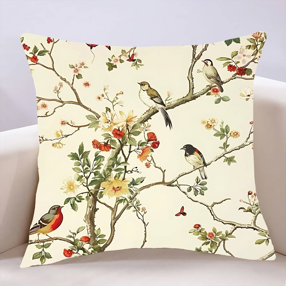 Flower And Bird Print  Pillow Case Cushion Cover Soft Cute Throw Pillow Case For Car Sofa Pillowcase Polyester With Zipper