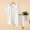 Pajamas Women's Summer Crepe Cotton Yarn Crew Neck Lace Cardigan Homewear Short Sleeve Shorts Loose Large Size Homewear