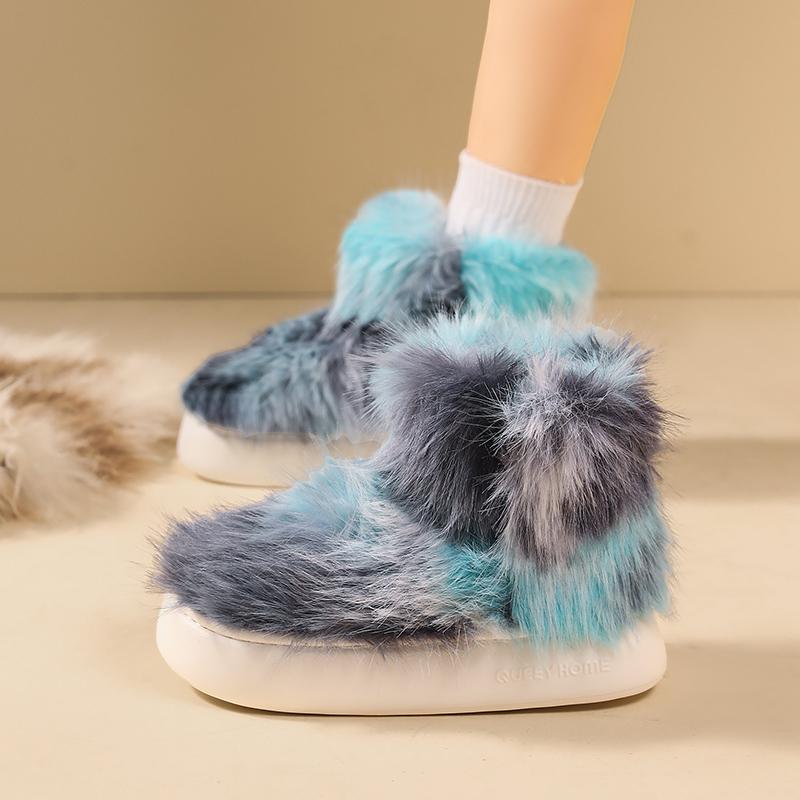 Warm Winter Cotton Shoes Women Warm Fur Home Slippers EVA Non-Slip Plush Slippers Indoor Couple Thick Sole Footwear Slides