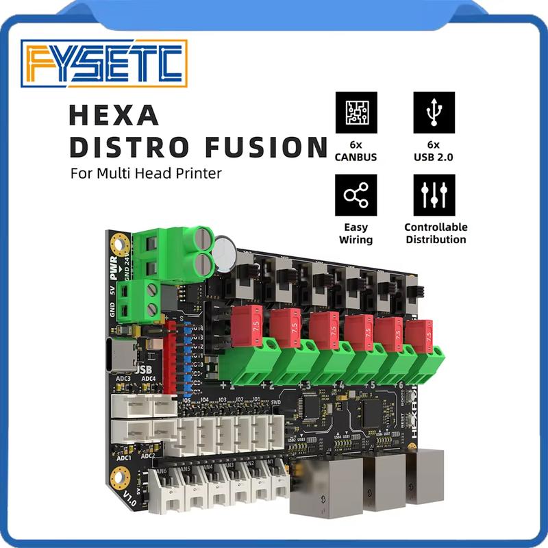 FYSETC Hexa Distro Fusion Board Based on USB2517 with CAN 2.0 Connectors For Voron Multi Head Printer