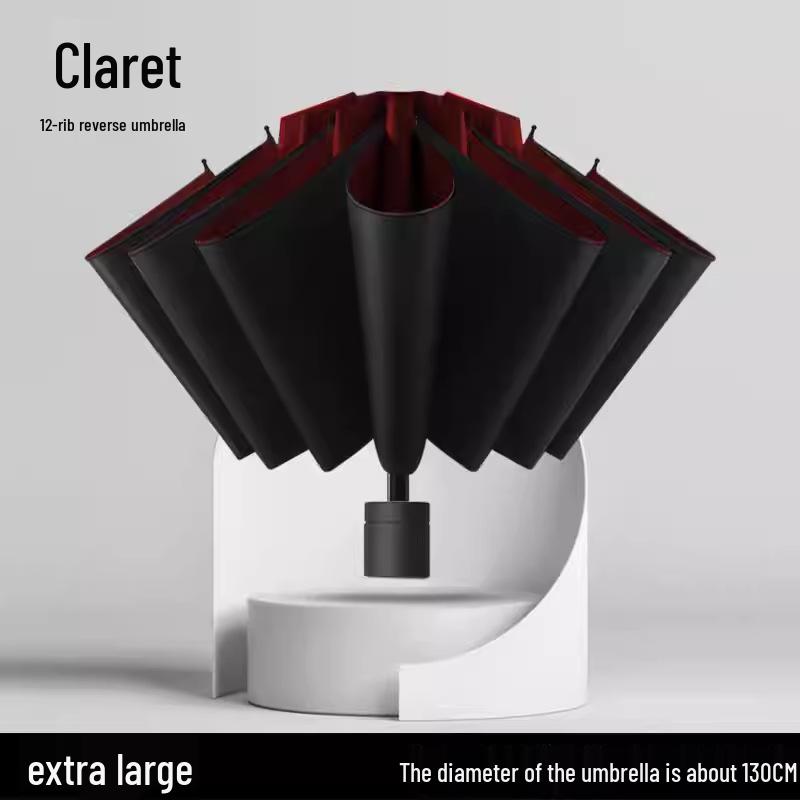 Twelve-Rib Thickened Reversible Umbrella - Large Folding Dual-Use for Rain & Sun Protection