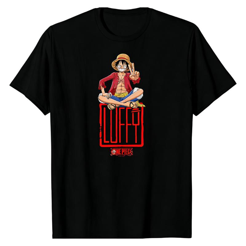 Luffy One Piece TShirt Stamp Frame Character Graphic Print Crew Neck 100 Cotton Premium Oversized Urban Streetwear Tops