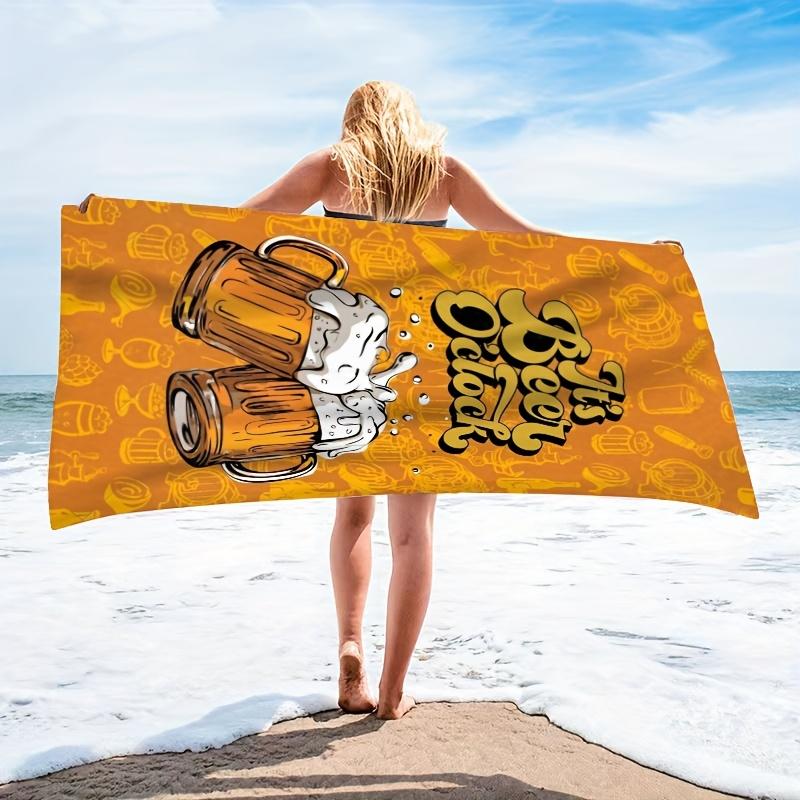 Custom Beer Time Beach Towel Personalized Name Print Soft Quick-Dry Large Bath Towel for Beer Lovers Travel Swim Pool