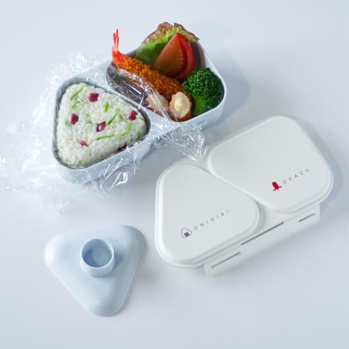 OSK Onigiri Lunch Box, 465ml, Pastel Blue, with Pressed Mould, Antibacterial, Lockable, Microwave Safe, LS-15, Made In Japan