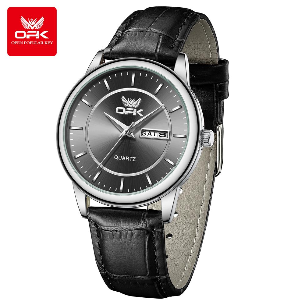 OPK 6022 Men's Luxury Watch Original Dual Calendar Stainless Steel Waterproof Business High Quality Man Quartz Wristwatch