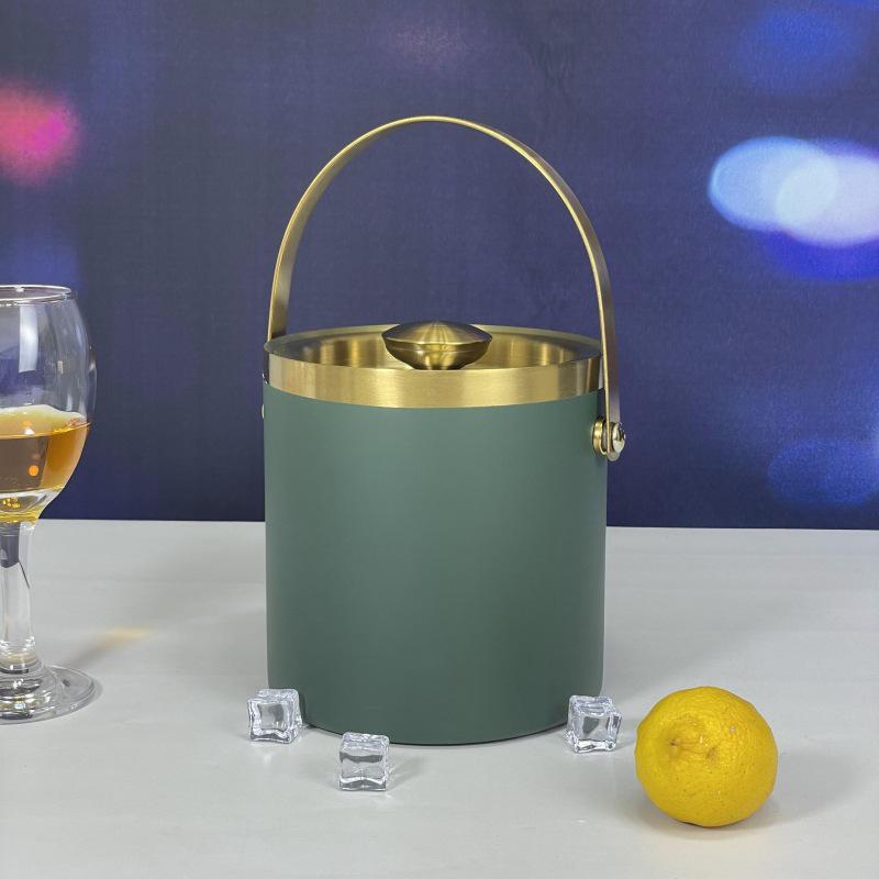 Stainless Steel Double-Layer Ice Bucket with Handle and Lid for Champagne, Wine, or Bar Use