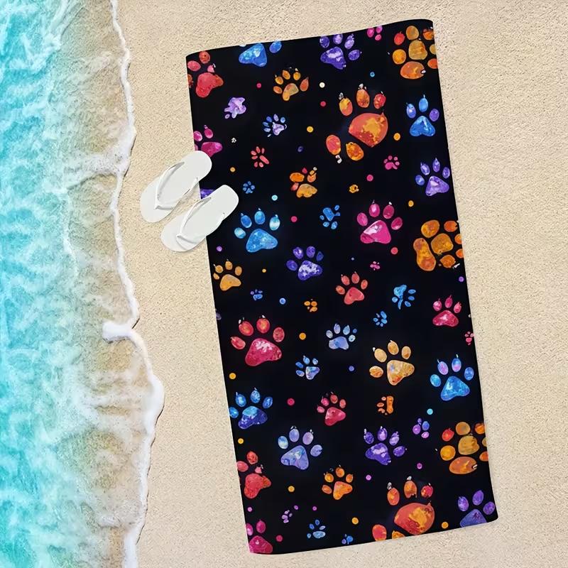 Colorful Watercolor Paw Print Beach Towel Cute Pet Footprint Quick Dry Sand Proof Absorbent Towel Summer Travel Beach Towel