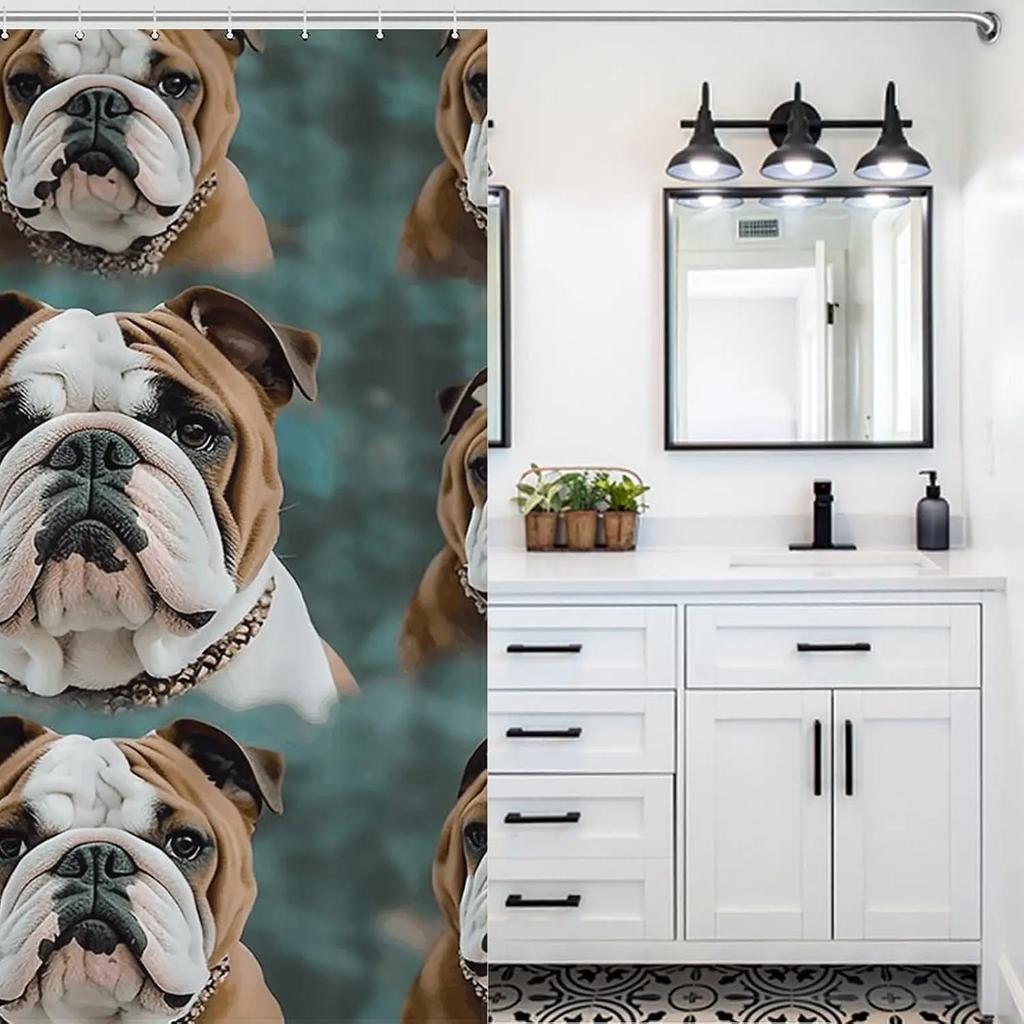 Funny English Bulldog Shower Curtain For Bathroom, Waterproof Shower Curtain With 12 Hooks, Modern Bath Curtains For Tub, Show