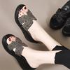 Slope heel rhinestone cool slippers women's high heel soft leather Korean version thick bottom H half drag summer outer wear muffin bottom one-word d