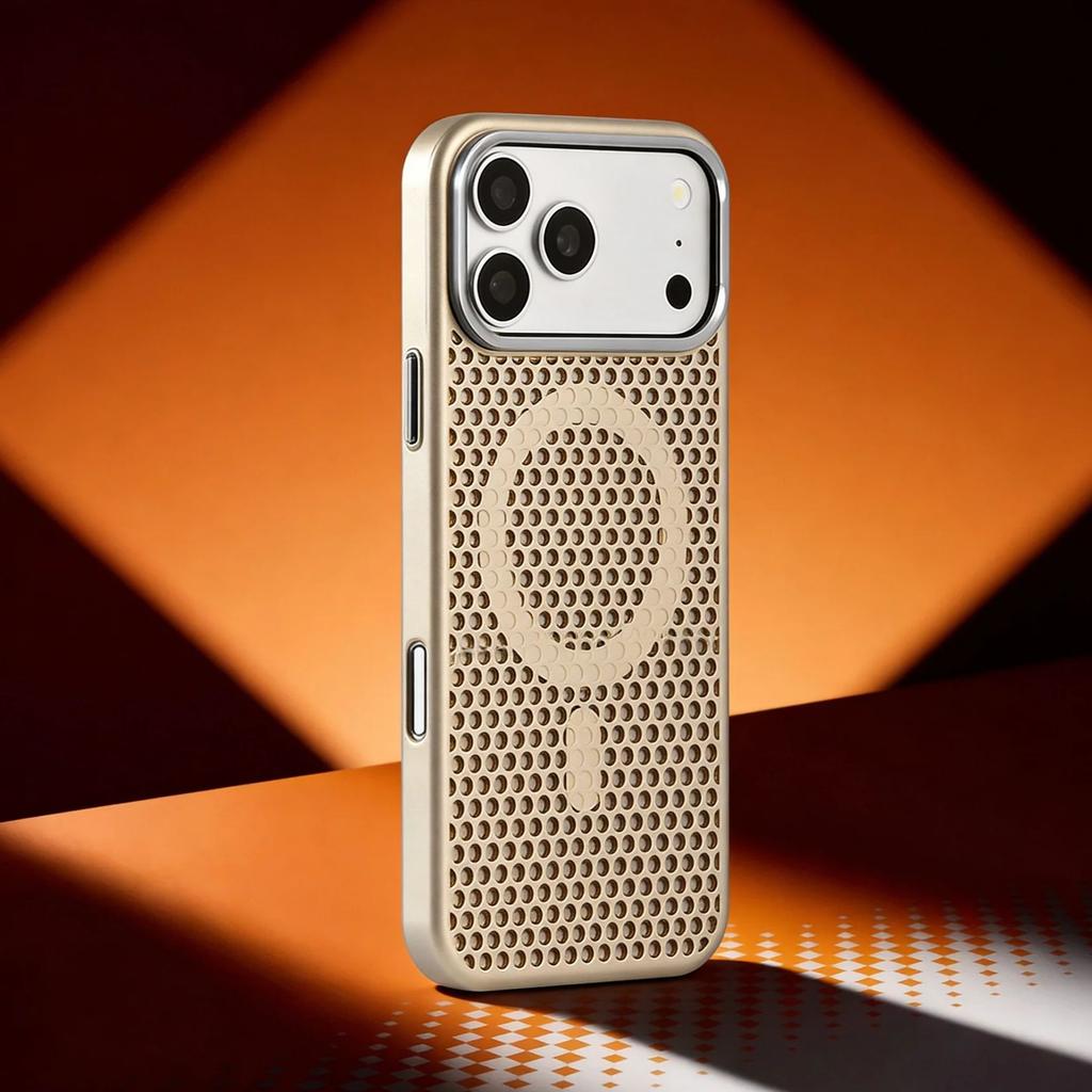 Honeycomb Grid Breathable For Magsafe Case For iPhone 17 Air 16 15 14 13 12 Pro Max Plus Alloy Lens Magnetic Hard PC Back Cover