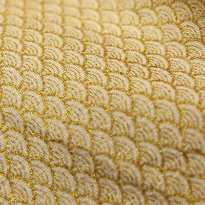 Nippon Chuko NBK Chirimen Yuzen Seigaiha Gold 70cm Wide X 2m Cut Pattern, Approx.