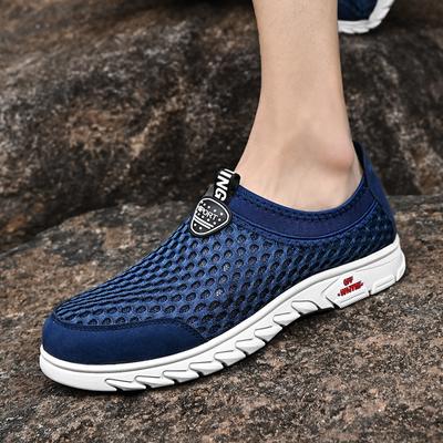 Summer Sneakers Men's Shoes Mesh Breathable One Pedal Lightweight Shock Absorption Non-Slip Outdoor Casual Shoes Walking Shoes