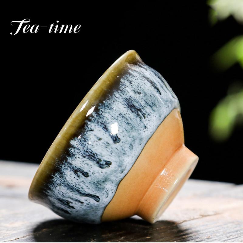 60ML Kiln Change Ceramic Teacup Temmoku Glaze Multicolor Porcelain Kung Fu Cups Pottery Japanese Master Cup Drinkware