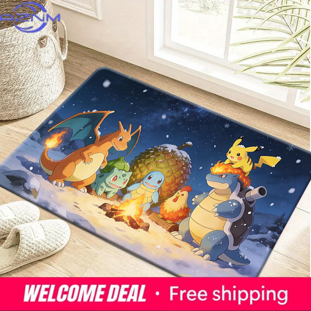 Pokémon Winter Campfire Gathering Print Non-Slip Soft Doormat for Home Decor 40x60cm