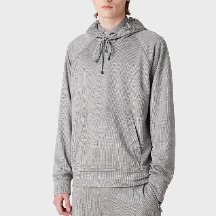 Emporio Armani Ss23 Checkered Drawstring Hooded Pullover Knit Sweater Men Sweater Gray 3R1B6P-1J28Z-0616