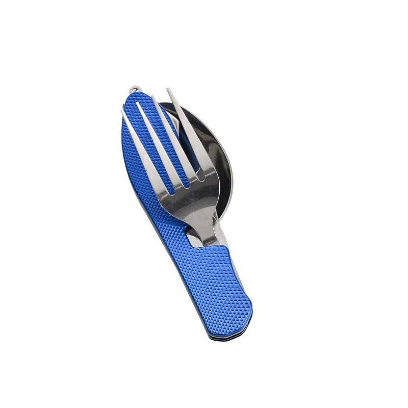 Couverts Multifonction 4 en 1 pour Extérieur Fourchette/Cuillère/Couteau/Ouvre-Bouteille, Kits de Poche Pliants en Acier Inoxydable pour Camping Randonnée Survie Voyage