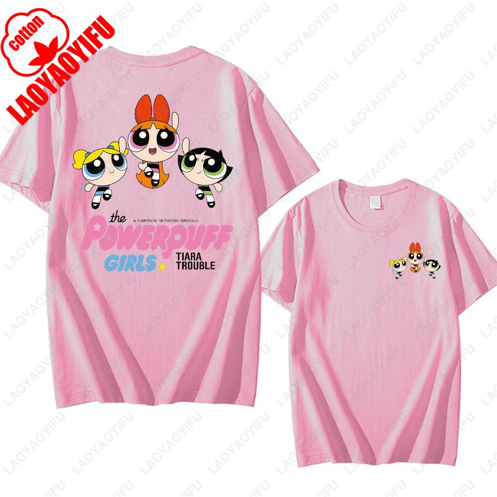 The Powerpuff Girls Anime Tshirt Trendy Kawaii Woman Clothing O Neck Summer Cotton Short Sleeve Tee Retro Trend Cool Street Tops