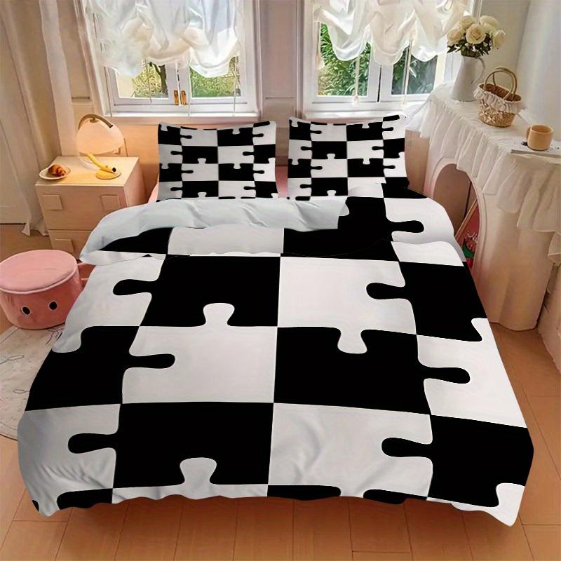 3Pcs Puzzle Pieces Printed Bedding Set, Breathable And Soft, Machine Washable, Christmas Gift, Suitable for Bedroom Decoration, 15207