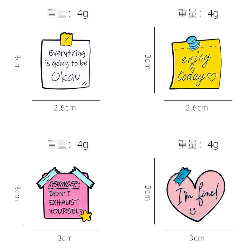 4PCS Motivational Sentences Enamel Badges Letter Everything Is Going To Be Okay Lapel BroochAlloy Pins On Backpack Clothing Hat