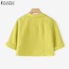 ZANZEA Women Lapel Collar Short Sleeve Buttons Casual Cropped Blouse