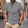 Men's short-sleeved polo shirt with a stand-up collar and waffle henley neckline