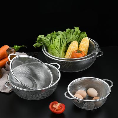 Colador multiusos de acero inoxidable de 2 estilos con asas para lavar verduras y frutas, ideal para el hogar y la cocina.