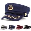 Unisex Blaue Kapitänskappe - Weizenähren-Militärkappe für Männer & Frauen, Flache Kappe Matrosenbarett für Frühling Herbst, Schwarz Große Größe