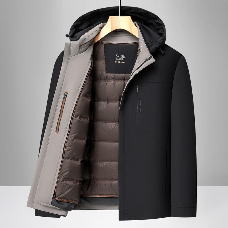 2025 Men's High-End Mid-Length Down Jacket with Detachable Liner - Cold-Proof and Casual for Autumn/Winter