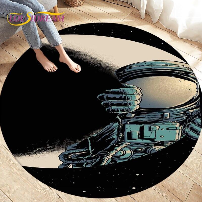 Cartoon Space Astronaut Round Rug Carpet Rug for Living Room Bedroom Sofa Decoration Kids Play Crawl Soft Floor Mat Crawling Mat