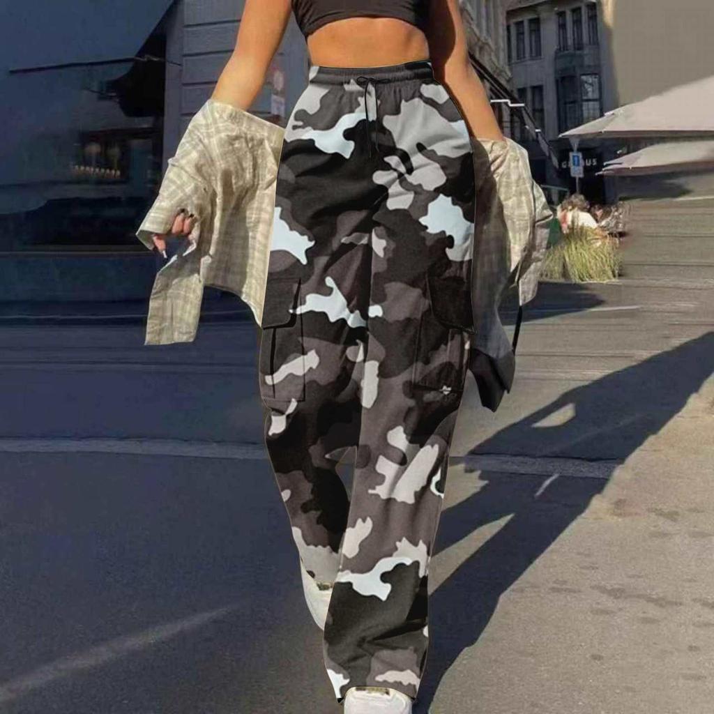 Trendy Uformell Streetwear for kvinner Baggy Cargo-bukser med lommer Bukser med brede ben Løse kjeledresser Lange bukser
