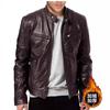 Winter Business Gentleman Warm Zipper Cardigan Pocket Fleece Thickened PU Leather Jacket Stand Neck Slim Leather Jacket