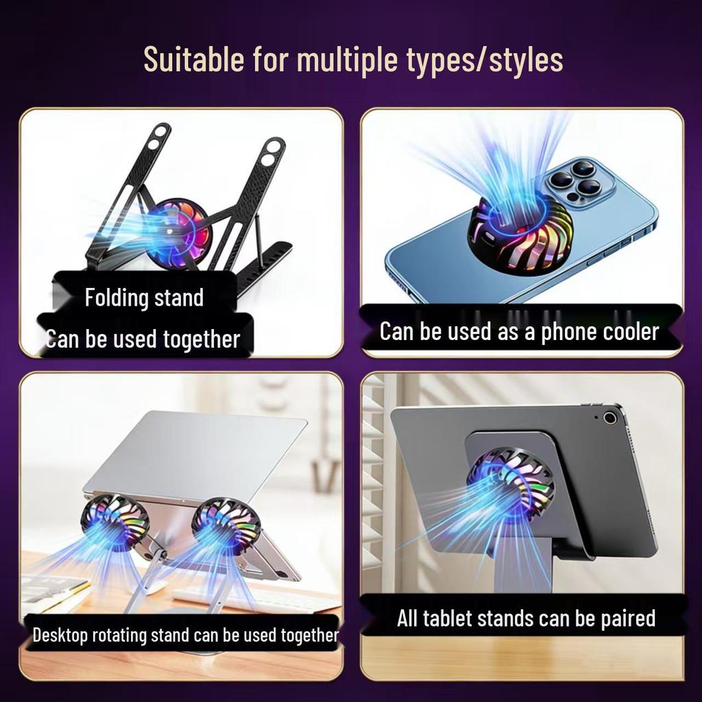 Magnetic Cooling Laptop & Tablet Stand with Silent Phone Holder & LED Lights