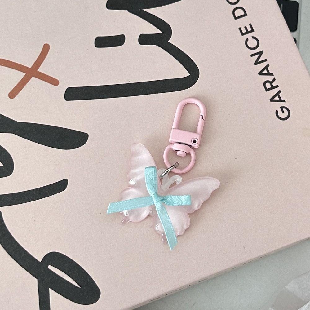 Sweet Butterfly Keychain Cute Ribbon Bow Keyring Creative Jelly Butterfly Pendant  Backpack Decor
