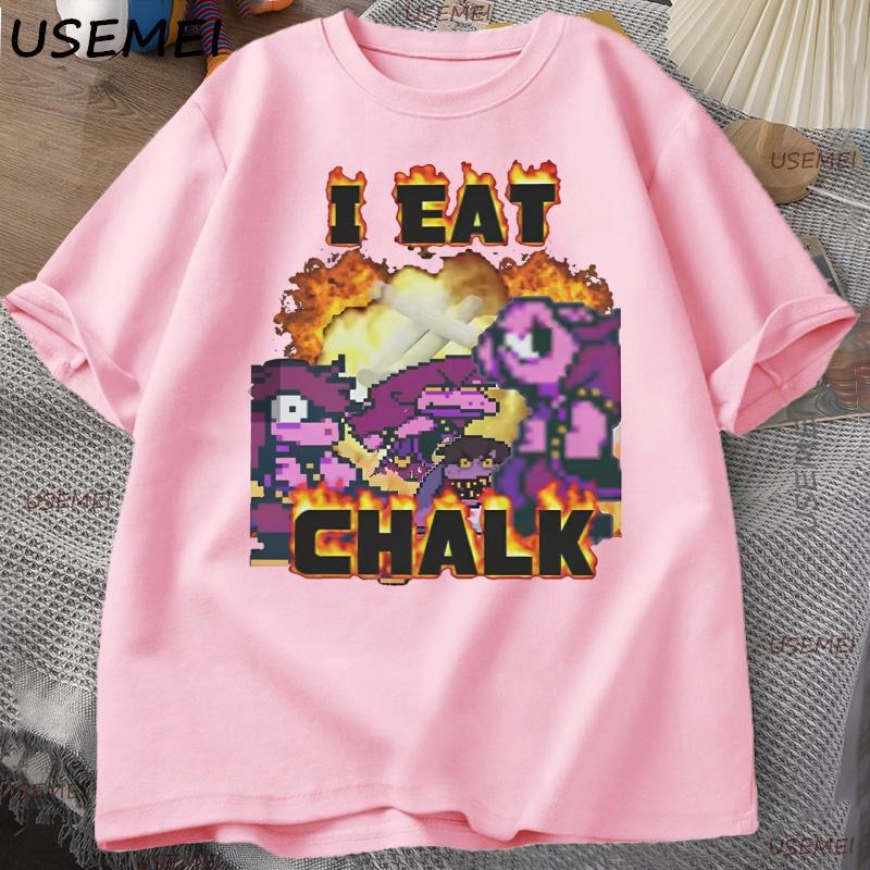 I Eat Chalk Deltarune Game Tshirt for Unisex Women Causal Funny Short Sleeve Round Neck Tshirt Streetwear Male Graphic T Shirts