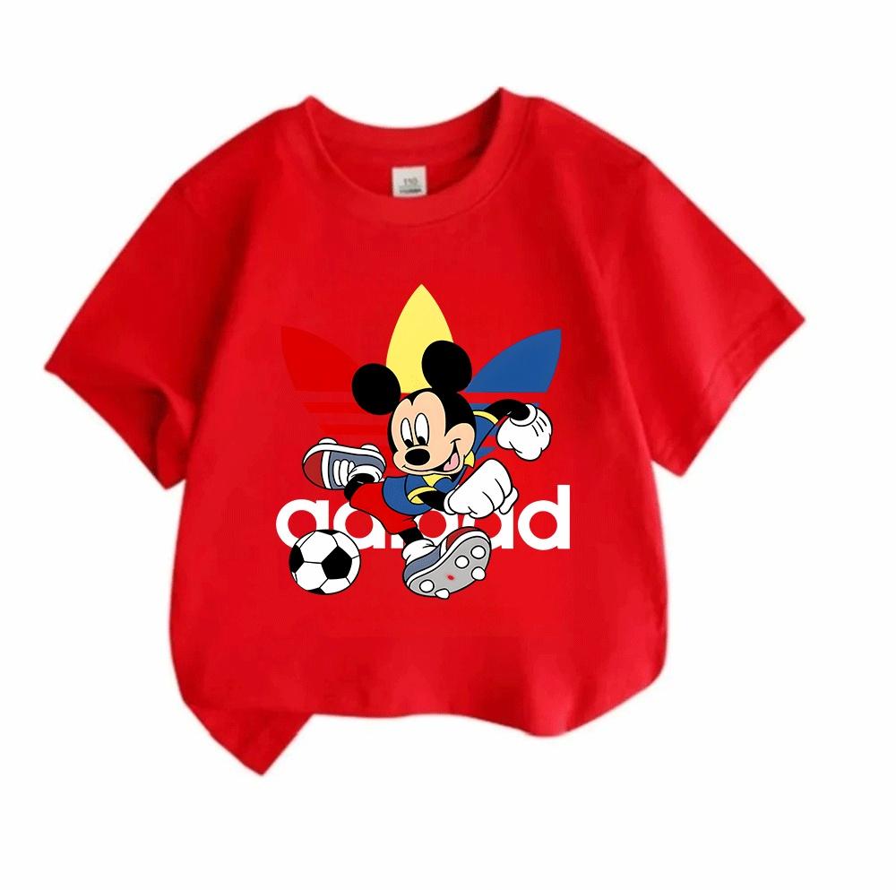 Kids Boys Girls 100% Cotton Crew Neck Short Sleeve T-Shirt, Cute Cartoon Football Playing Mouse Print Casual Soft Breathable Summer Top for Children D