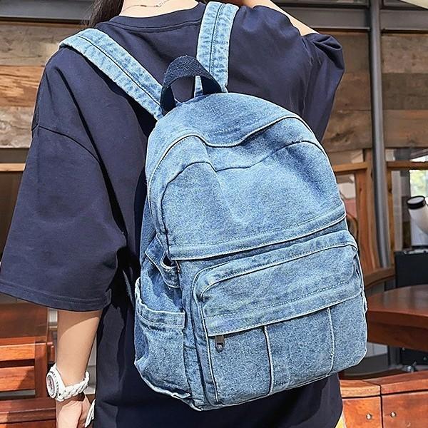Sac à dos Style Décontracté ins Denim Lavé Japonais pour Fille Simple Brillant Polyvalent Étudiant Sac d'École Sac à dos Harajuku