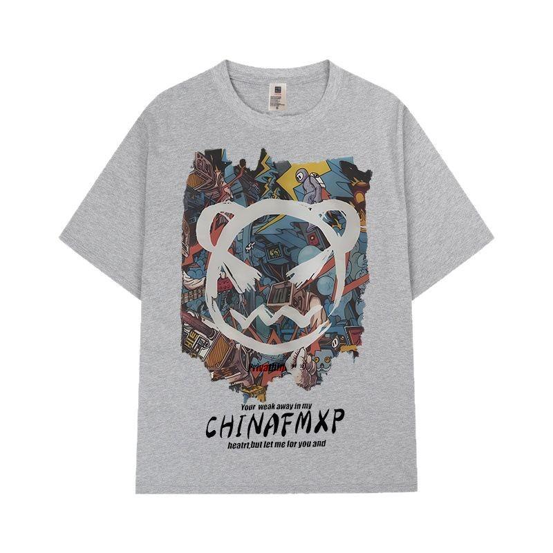 Fashion Street Grumpy Bear Printed Cotton Short Sleeve T-Shirt Men's and Women's Couple Cotton Tide Tops