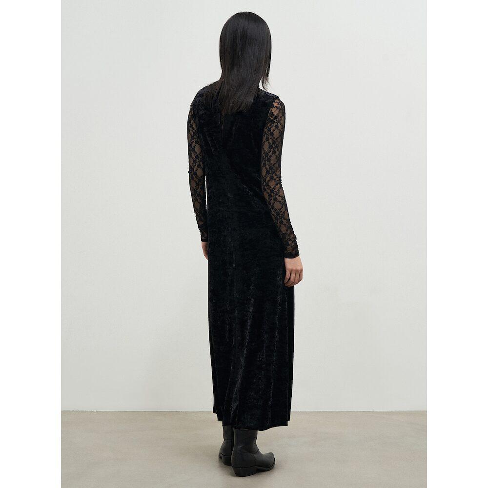 Anggae Washed Velvet Long Dress Black