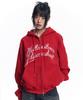 Easy No Easy Front Lettering Zip-Up Hoodie - Red