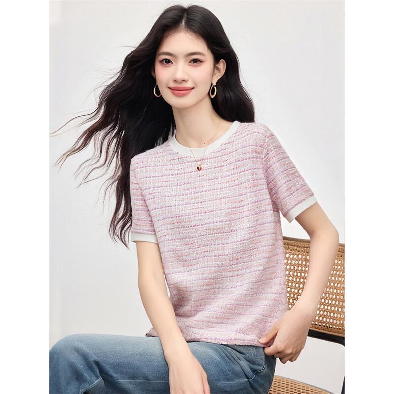 

Women s Little Fragrant Style Color Block Short Sleeve T-Shirt M