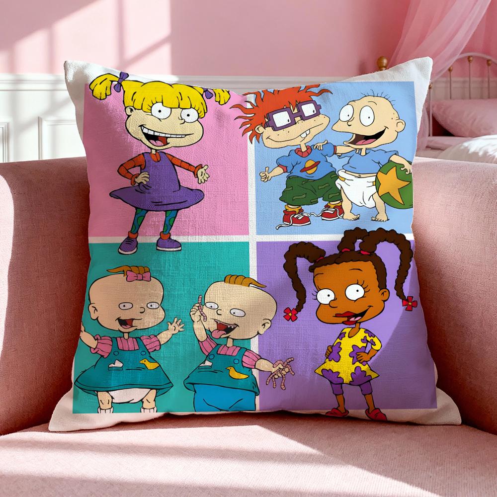 Cartoon R-Rugrats Cushion Cover Breathable Linen Pillowcase Summer Odorless Eco-Friendly Invisible Zipper Washable