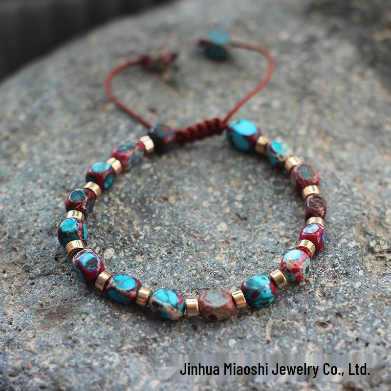 Bohemian Women's Colorful Imperial Shoushan Stone Bracelet, 5*7 Irregular Natural Stone Design