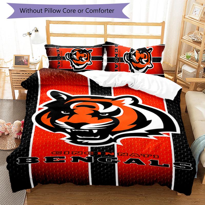 3pcs Cincinnati Bengals LOGO pattern bedding set duvet cover set includes duvet cover &pillowcases,perfect all season bedroom decoration&gift