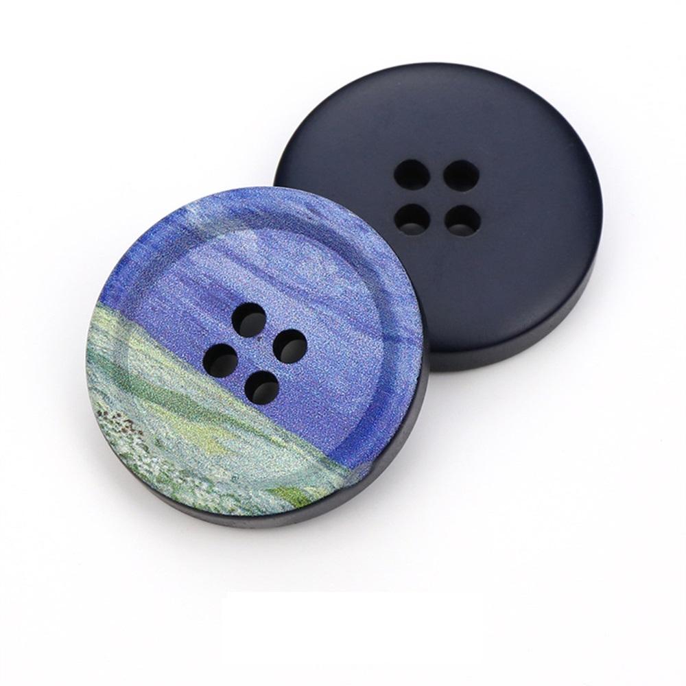 Resin Round 4 Holes Buttons Landscape Print 21Mm-34Mm Diy Handmade Sewing Accessories For Clothing Decorative Buttons Tool 5Pcs