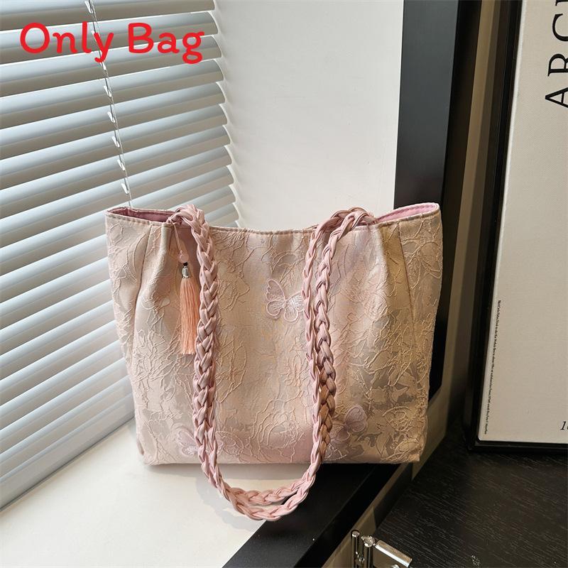New Chinese Style Large Capacity Tote Bag For Women With Lace Accents For Daily Use