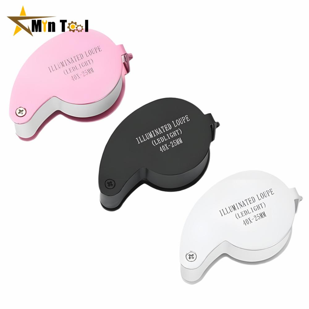 40X-25mm LED Illuminated Jewelers Loupe Magnifier With Light Diamond Eye Magnifying Glass Tool For Jewelry Antiques Coins Stamps