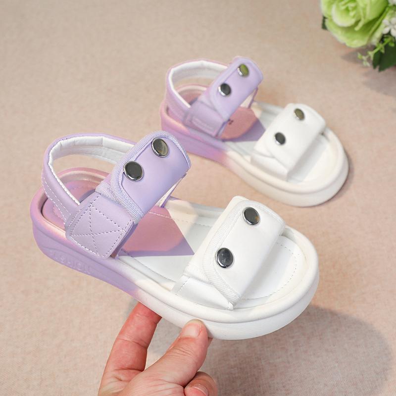 Girls Summer Beach Shoes Big Kids Casual Sport Sandals Children Flats Leather Sandals Simple Color Blocking Anti-Slippery 2024
