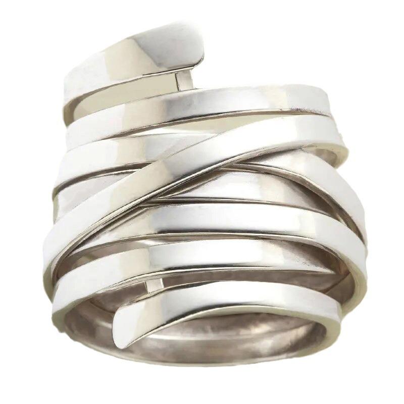 Temperament Creative Copper Ring Women, Exaggerated Fashion Smooth Surface Multi-Layer Winding Ring Geometric Lines